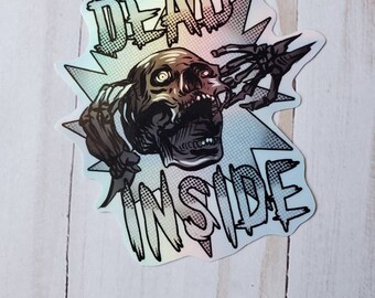 Holographic Vinyl Dead Inside Comic Style Waterproof Sticker Horror Art Skull Skeleton Drawing Pop Art Spooky Season Manfish Inc. Free Ship