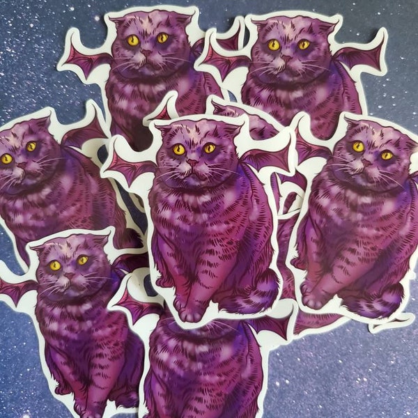 Purple Bat Cat Spooky Halloween Waterproof Vinyl Sticker Fall Season Autumn Art Animal Vinyl Cute Quirky Monster Manfish Inc. Free Shipping