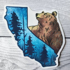 California Bear Vinyl Sticker Free Shipping Nature Trees Nature Waterproof CA State Silhouette Landscape