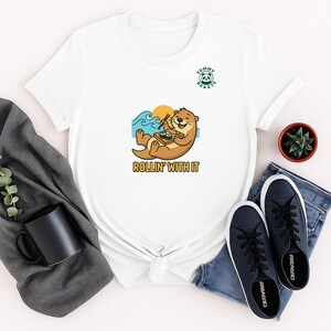 Funny Sushi Otter Tea T Shirt For Women Bella Canvas 6004 Sea Blue Cartoon Japanese Food Tee Cute Kawaii Animal Graphic Shirt Rollin With It