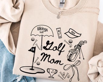 Custom Golf Mom Sweatshirt, Team Name and Athlete Name Doodle Shirt, Golf Match Shirt, Gift for Golf Mom, Varsity Golf, Senior Night Shirt