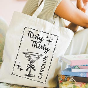 Flirty 30 Birthday Party Tote, Custom Martini Theme Tote, Dirty Thirty, 30th birthday Bag, Martini Tote Bag, Personalized Birthday Tote