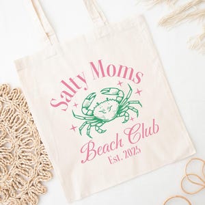 Salty Moms Beach Club Tote, ästhetische Strandtasche, Bademode, Pool-Tasche, Urlaubstasche, Geschenk für Mütter, Sommerreise-Tasche, Krabben-Design-Strandtasche