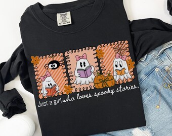 Spooky Stories Comfort Colors Tee: Halloween Buchliebhaber Langarm