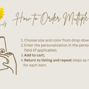 May include: An instructional graphic titled How to Order Multiple Items with a yellow flower icon and the text Shop Cleverly. It features a line drawing of hands holding a smartphone with an Order button and a numbered list of four steps.