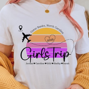 Custom Girls Trip Retro Sunset Tee, Personalized Girls Trip Shirt, Personalized Girls Trip T-Shirt, Group Vacation, Girls Matching Shirt