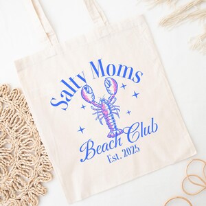 Salty Moms Beach Club Tote, ästhetische Strandtasche, Pool-Tasche, Urlaubstasche, Geschenk für Mütter, Sommerreise-Tasche, Hummer-Design-Strandtasche