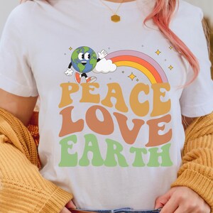 Peace Love Earth T-Shirt, Love Earth Day Shirt, Ecology, Activist, Environmental Gifts, Eco-Friendly Tee, Nature Lover Gift, Retro Earth Day