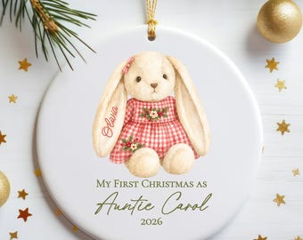 Enfeite personalizado para o primeiro Natal como tia em 2026, presente para nova tia, enfeite personalizado com o nome do bebê, lembrança de Natal para a primeira vez como tia.