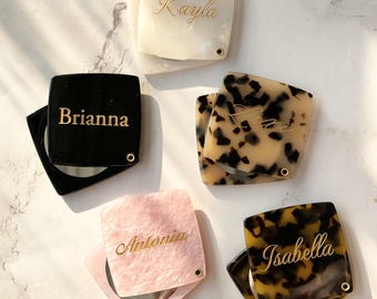 Espejo compacto personalizado, espejo de bolso con nombre grabado a medida, regalo para damas de honor