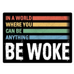 In World You Can Be Anything Be Woke Stickers Decals Kind Anti Trump Anti Maga Woke AF Empathy Resistance Activists Protesters