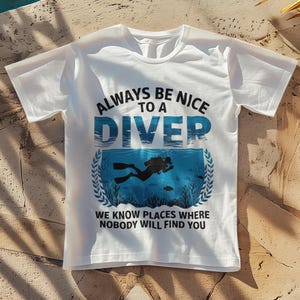 Camiseta &quot;Sempre Seja Legal com um Mergulhador&quot; | Presentes para Mergulhadores, Moda Praia, Camiseta para Mergulho, Camiseta para Amantes do Oceano, Roupas de Verão, Camisetas de Aventura