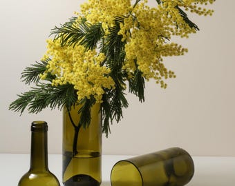 Vase from Upcycled Wine Bottle  | Olive Green Glass | Eco Gift