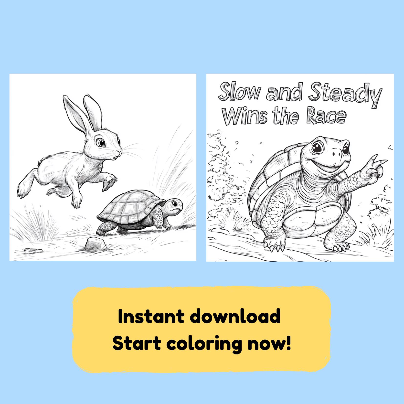 The Tortoise and the Hare Coloring Pages – 6-page Printable Storybook ...