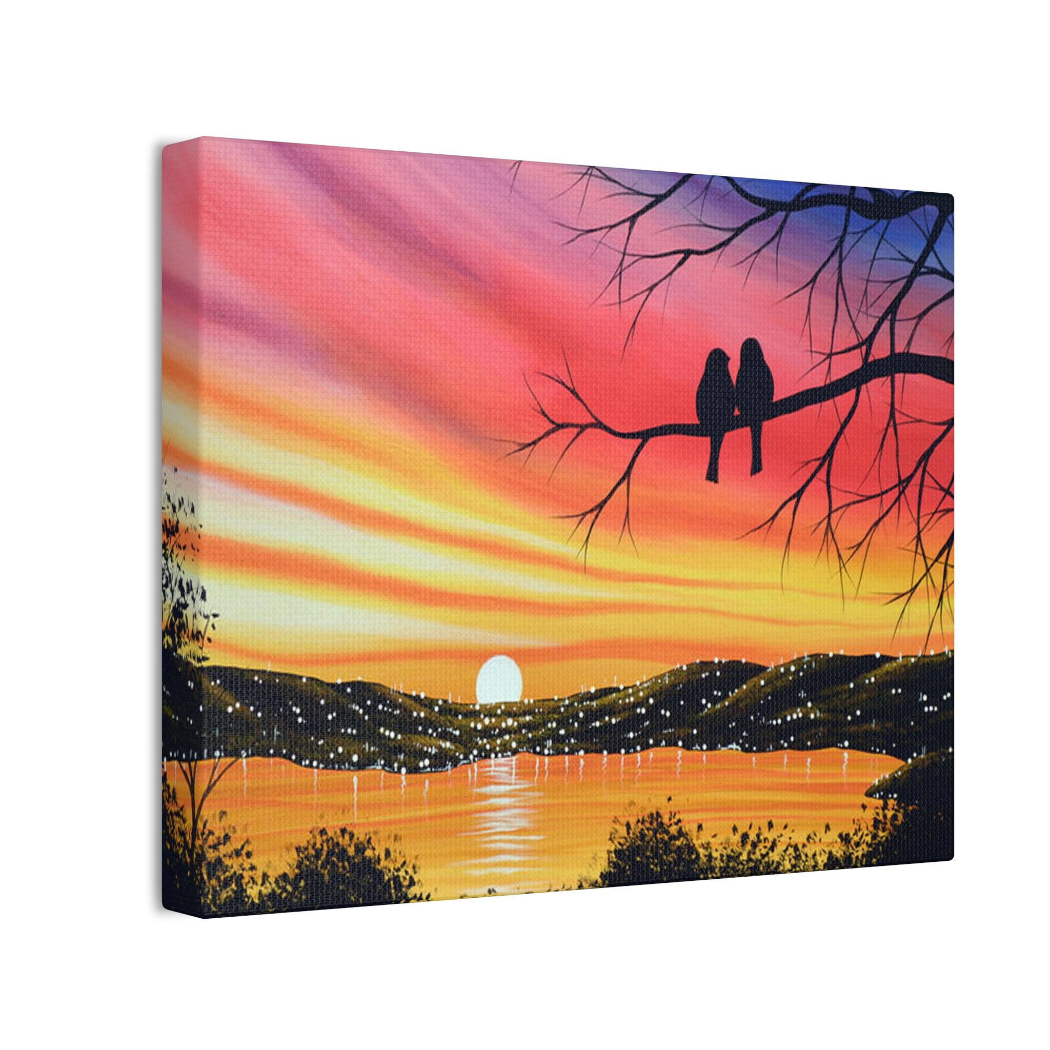 Sunset with Lake Wall Art | Scenic Nature Landscape Canvas Print | Tranquil Sunset Reflection Decor | Rustic Home Wall Picture