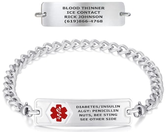 Double-Sided Engraved Medical ID Bracelet – Stainless Steel Curb Chain