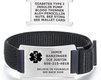 Engraved Medical Alert Bracelet: Adjustable Woven ID for Men & Women