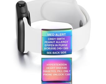 Personalized Medical Alert Apple Watch Band Tag: Stainless Steel Engraved ID