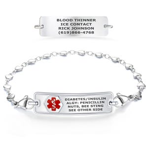 Op maat gegraveerde medische ID-armband: hartschakel, roestvrij staal