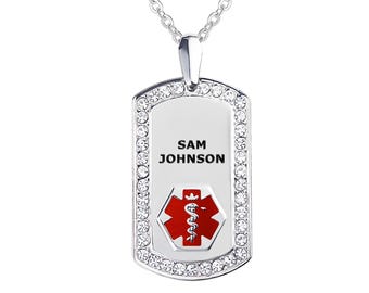 Custom Engraved Titanium Medical Alert Necklace: Hypoallergenic Dog Tag ID