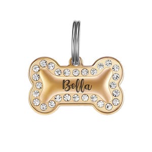 Bling Custom Engraved Pet ID Jewelry Tags for Dogs and Cats,  Bone Dog Tag, Heart Dog Tag, Personalized dog collar tag