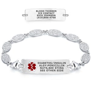 Gegraveerde medische ID-armband: filigraan schakel, roestvrijstalen caduceus