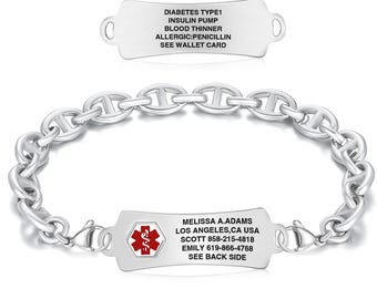 Double-Sided Custom Engraved Medical ID Bracelet – H-Link Chain