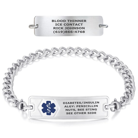 Double-sided Engraved Medical ID Bracelet – Stainless Steel Curb