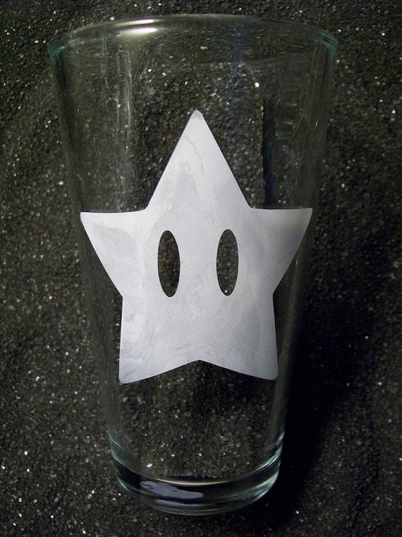 Mario Star etched pint glass tumbler Etsy