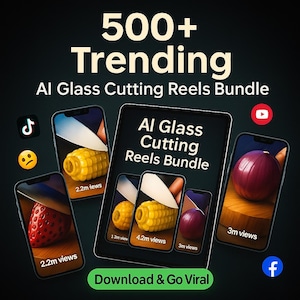 500+ AI Glass Cutting Reels Bundle | Viral Reels for TikTok Instagram YouTube Shorts | Trending Video Content Pack | Instant Download