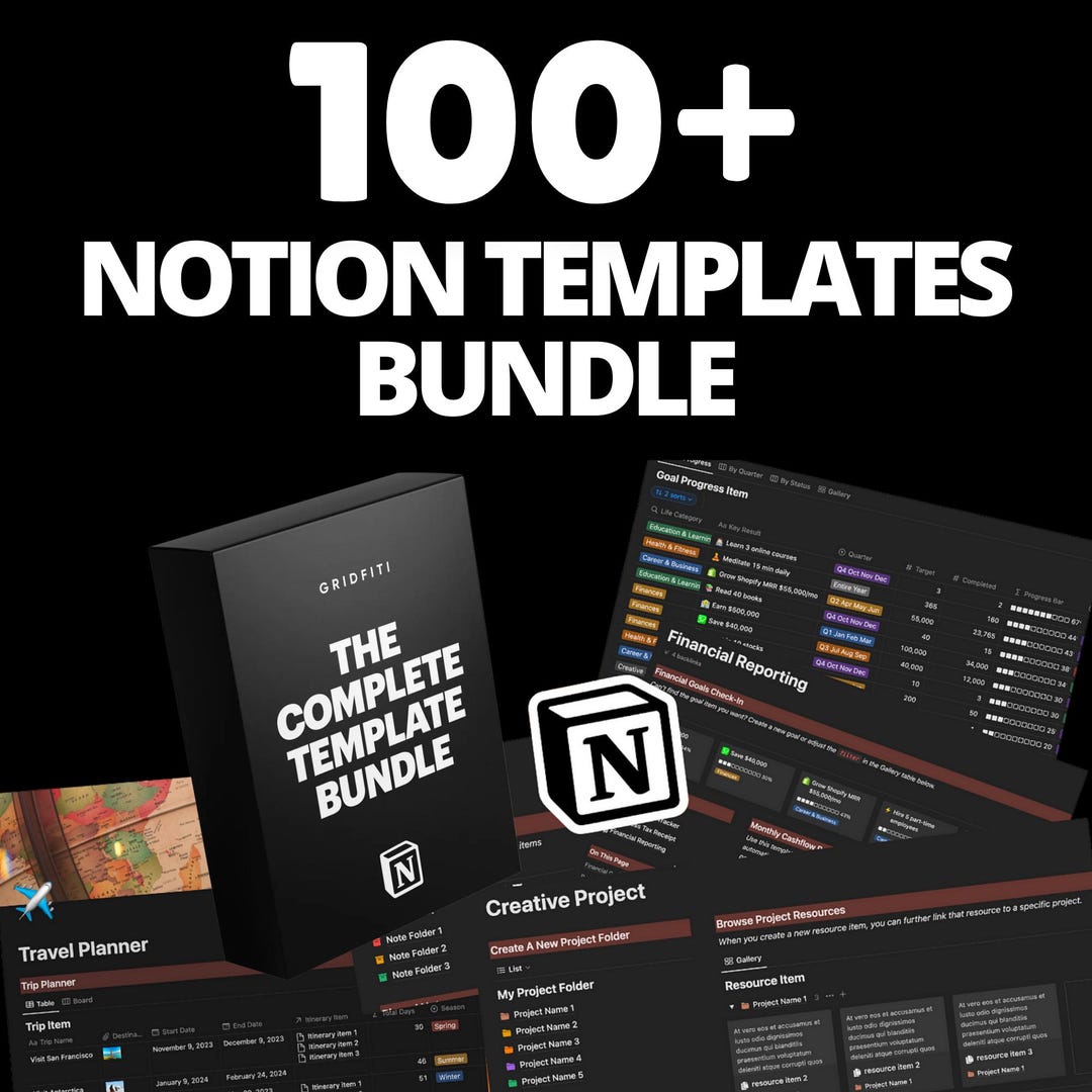 100+ Notion Templates Bundle, Aesthetic Notion Planner Life, Work