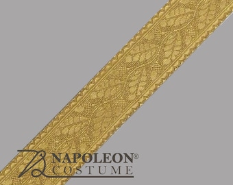 May include: A gold-colored decorative trim featuring a repeating embroidered pattern of leaves and small berries. The fabric ribbon has a scalloped edge design and is positioned diagonally across the frame. The text NAPOLEON COSTUME is visible.