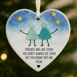 Pesonalized Friendship Sea Glass “Friends Are Like Stars” Ornament, Real Sea Glass Art Friendship BFF Ornament, Besties Group Friend Gift