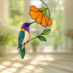 Hummingbird Suncatcher, Hummingbird Glass Window Decor, Window Hanging and Wall Art, Bird Suncatcher, Gift for Hummingbird Lovers gift