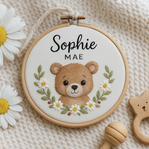 Custom Name Embroidery Hoop, Personalized Baby Wall Art, Multiple Animal & Floral Designs, Nursery Decor, Baby Shower Gift