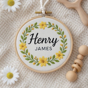 Personalized Embroidered Floral Name Hoop, Custom Baby Name Wall Art, Nursery Decor, Baby Shower Gift, Embroidery Hoop Art