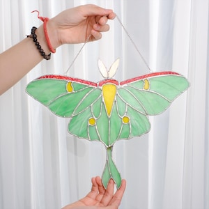 Luna Moth Stained Glass Window Hangings, Mothers Day Gift, Birthday Gift For Mom, Butterfly Stained Glass Suncatcher,  Garden Decor