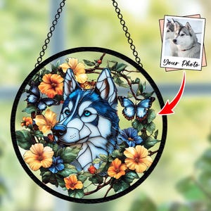 Personalized Pet Portrait Stained Glass Suncatcher, Custom Dog Portrait from Photo, Dog Portrait Art Suncatcher, Stained Glass Dog Memorial