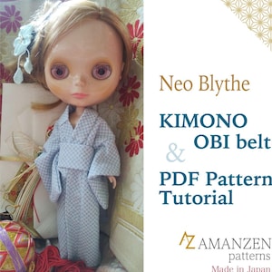Kimono & Obi Gürtel PDF Schnittmuster für Neo Blythe | Japanisch Inspirierte Puppenkleidung Schnittmuster