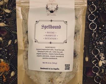 12 or 6 oz Spellbound Bath Salts • Organic botanicals • Aromatherapy • Dead Sea minerals • Quartz Crystals • Butterfly Pea + Calendula