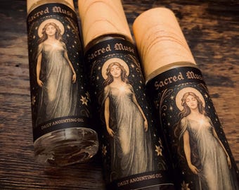 Sacred Muse Daily Anointing Oil • Ritual Oil • Perfume Roller • Earthy & Floral • Quartz  • Dragons Blood • Blue Lotus • Geranium • 10 ml
