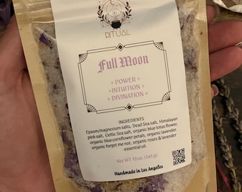 12 or 6 oz Full Moon Bath Salts • Dead Sea Minerals • Organic Botanicals • Calming essential oils • Lavender • Manifesting • Intuition