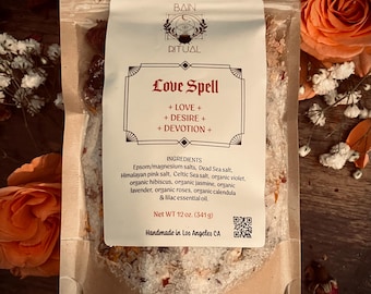 12 or 6 oz. Love Spell Bath Salts • Himalayan + Dead Sea minerals • Organic Botanicals  • Aromatherapy • Rose + Violet • Quartz Crystals