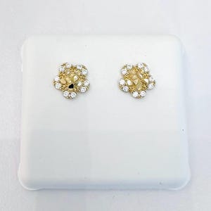 10K Real Gold Flower  Nugget Screwback Earrings