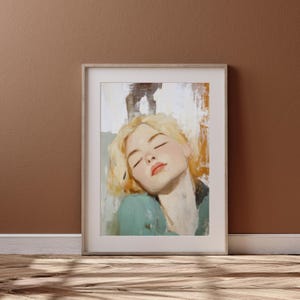 Woman Portrait | Mailed Print | Vintage Poster | Home Decor | Sleeping Woman Poster | Textured Wall Art | Muted Neutral Colors | Painting