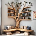 Rustic Tree Branch Floating Corner Shelf with Corner Lshaped Bench Handmade Driftwood bookshelf wall decor & home storage