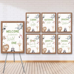 Wild One Animal Party Signs, Editable Digital Download Party Signs, Safari Zoo Animal Signs