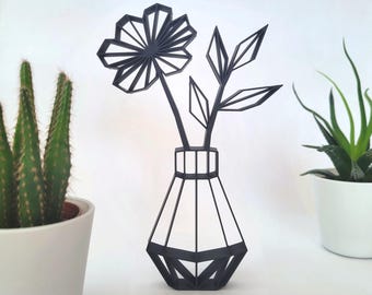 Line Art flower vase in polygon style | Modern decoration with a delicate design for home, office & shop window | Ideal for spring