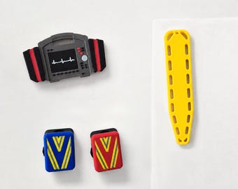 Emergency Medical Services Magnetic Set | Emergency Backpacks, Spine Board and Patient Monitor | For Refrigerator, Locker or Magnetic Wall