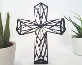 Cross line art in polygon style | Modern decoration with a delicate design for home, office, and shop windows | Ideal for Easter